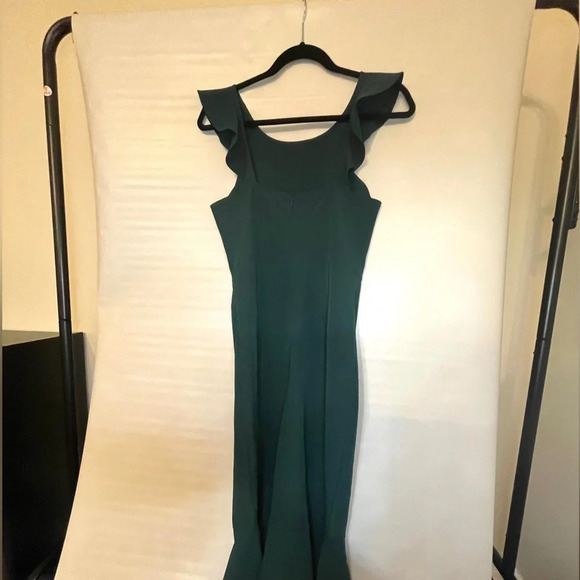 Lulu’s Hearts Aflutter Dark Green Ruffled Bodycon Midi Dress - Picture 4 of 6